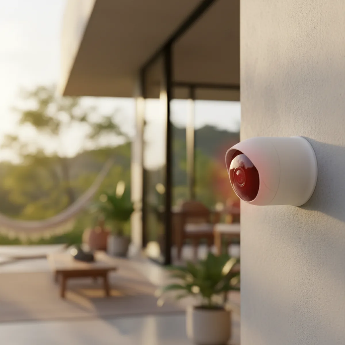 Cámara de seguridad WiFi instalada en una casa moderna en Costa Rica